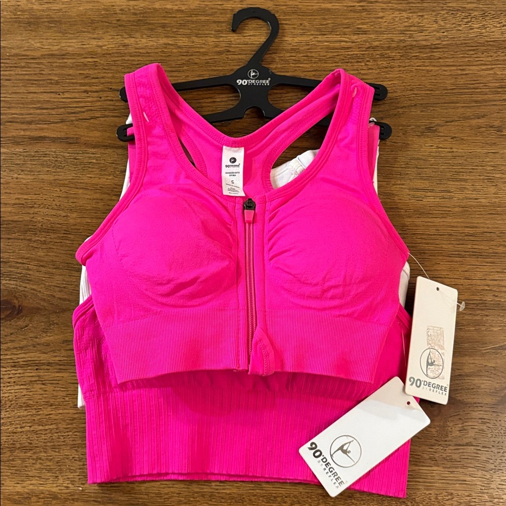 90 Degree - Bright Pink & White Sports Bra - Size S
